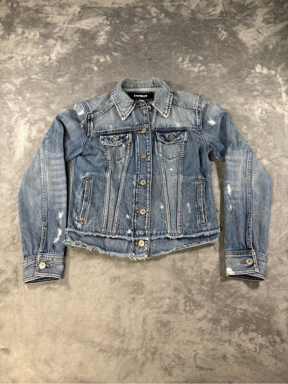 Express Light Blue Distressed Denim Jacket - Women's